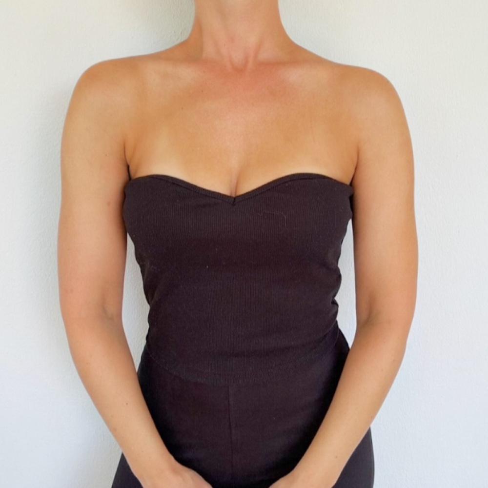 SHEIN black ribbed sweetheart neckline strapless tube top size large